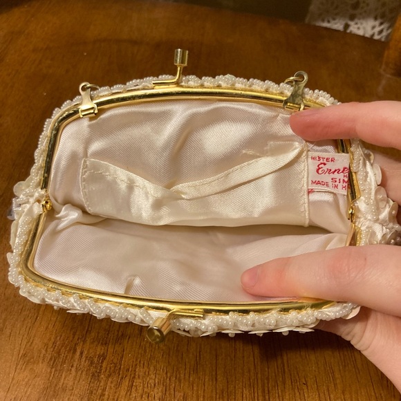 White Vintage Sequin Beaded Small Clutch Purse - Damage - Picture 12 of 17